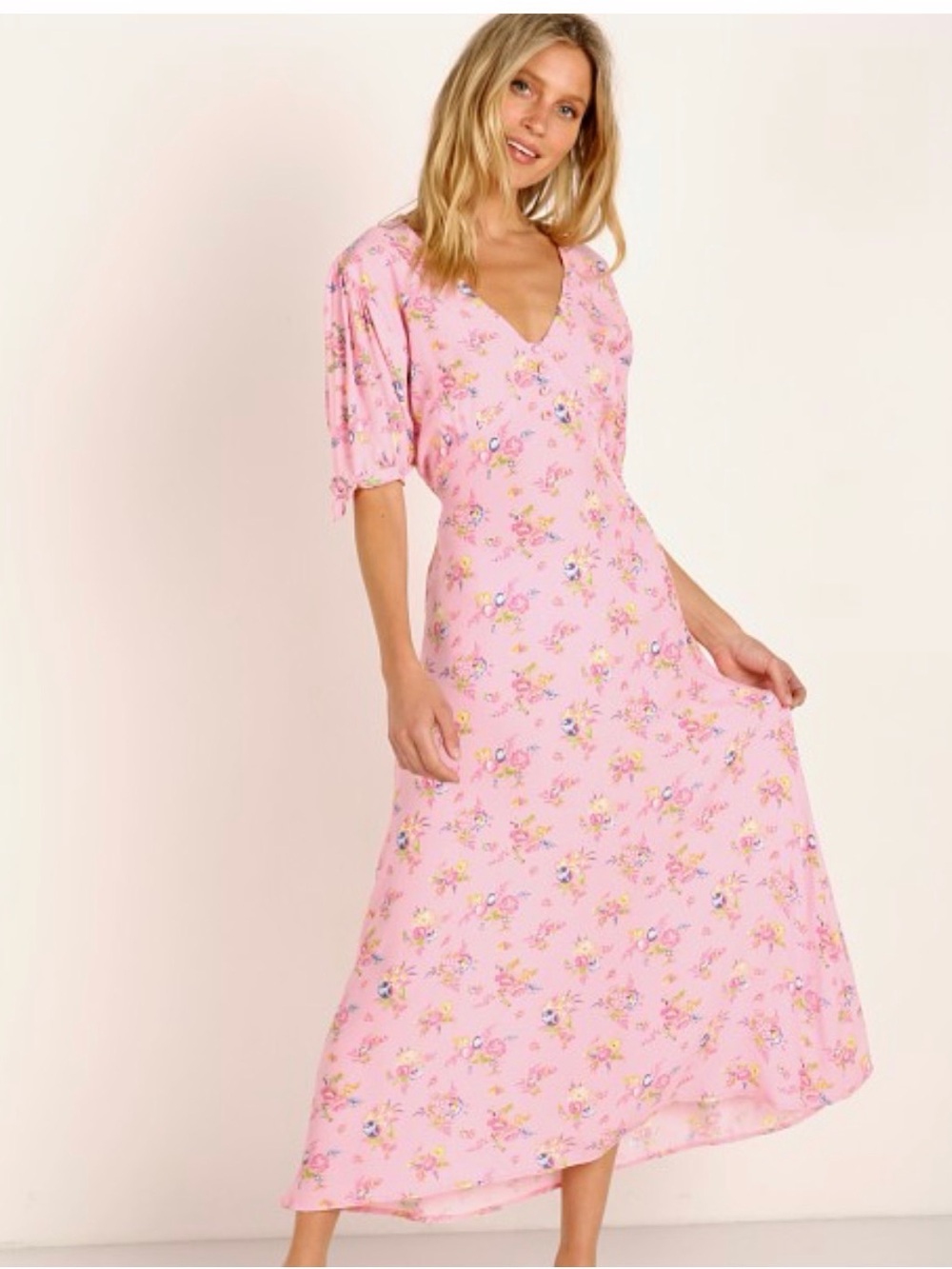 FAITHFULL THE BRAND Daija Midi Dress Juliette Floral Pink Size 8 M